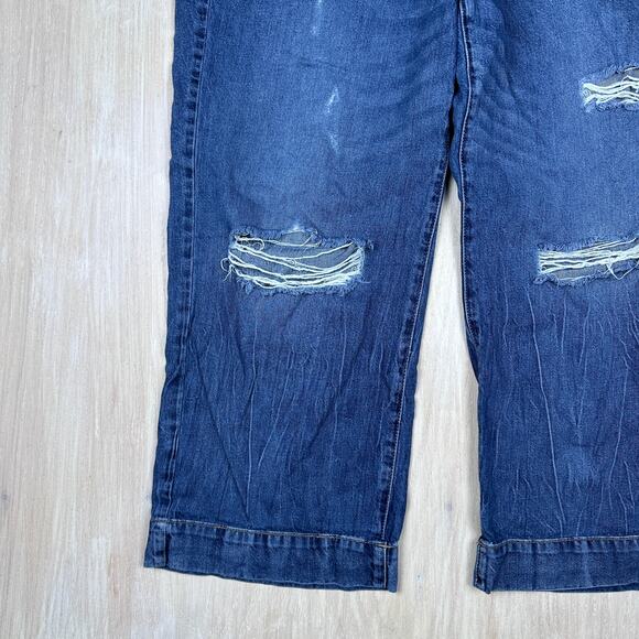 Lane Bryant Pull On Wide Leg Distressed Ripped Drawstring Elastic Waist Jeans 16 - Picture 5 of 16